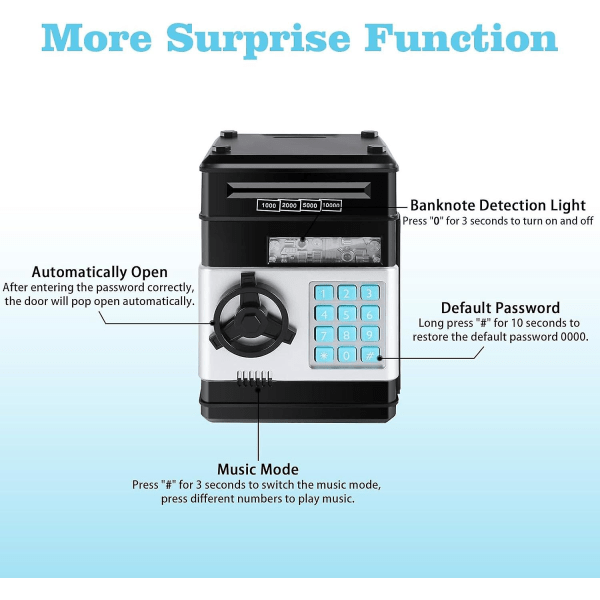 Sparebøsse for barn, minibank sparebøsse, elektronisk sparebøsse med passordbeskyttelse, automatisk papirpenge-rullende sparebøsse, minibank sparebøsse, flott