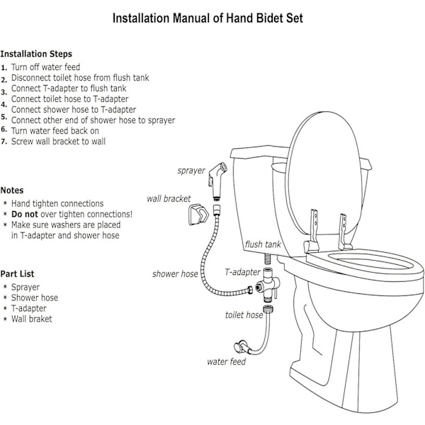 Bidet Toalett Spray 304 Rostfritt Stål Med T-adapter 1,5m Extra Slang Och Hållare Bidet Wc Handdusch (t-adapter)