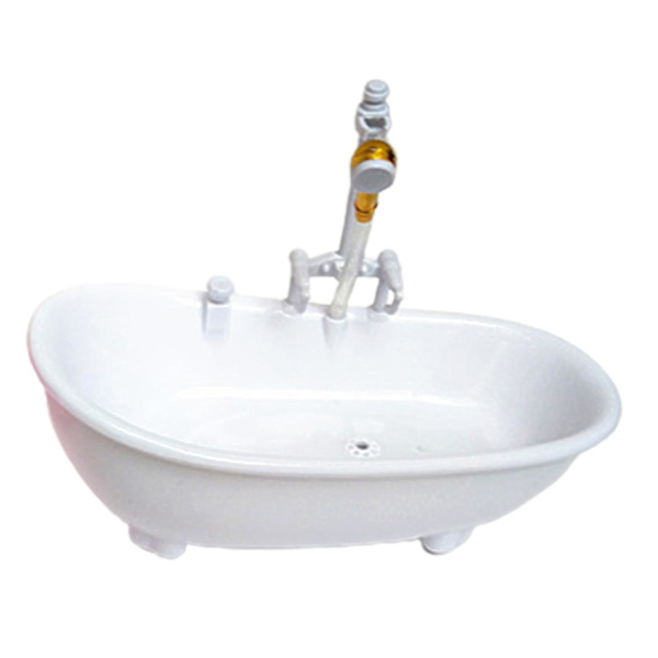 ZHOUBA Elektrisk Dukke Badekar Spoutende Vand Lyd Miniature Dukkehus Badekar til 1/6 Dukker Db White