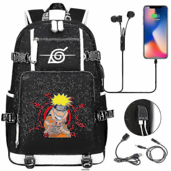 Anime Naruto Akatsuki Itachi Sharingan Ryggsäck Usb Cahrge Gymnasieelever Skolväska Kapacitet Resa Laptop Axelväskor DB Clear