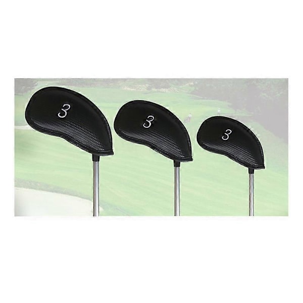 12 st Golfjärnsöverdrag i PU-läder med broderi - Golfklubbshattöverdrag - Golftillbehör - Klubböverdrag DB Black
