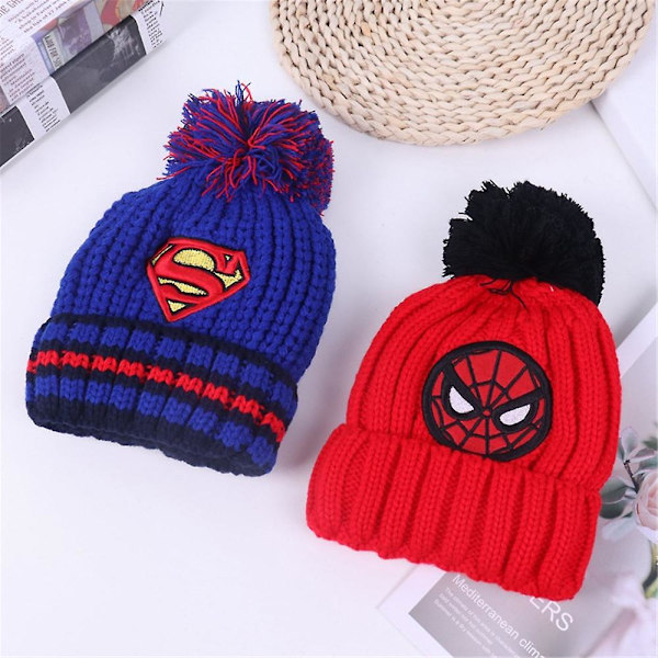 Barnas Utendørs Termisk Tykk Strikket Lue med Bomull Topp Tegneserie Batman Superman Toy Story Spiderman Beanie Vinter Varmt Pom Pom Caps [DB] Superman