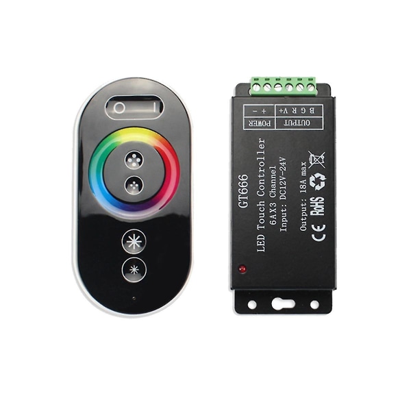 Db Gt666 Rgb Led-kontroller Trådløs Rf Berøringsfjernkontroll Dc 12v 24v 18a 3 Kanaler Lysbånd Dimmer Bryter Black