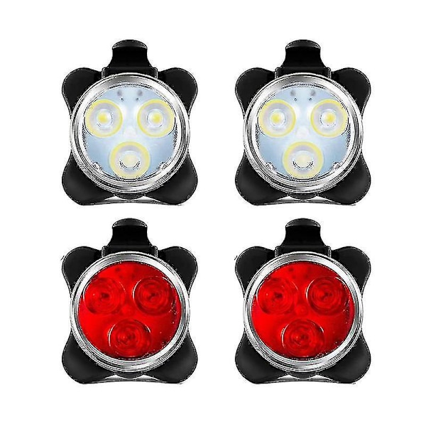 4 Pak USB Genopladelige Cykellys Sæt Foran Og Bagved LED Cykel L... {Db}