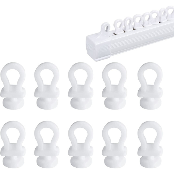 100 st gardinkrokar för spår, 10 mm gardinglidare, vita plastgardinrullar