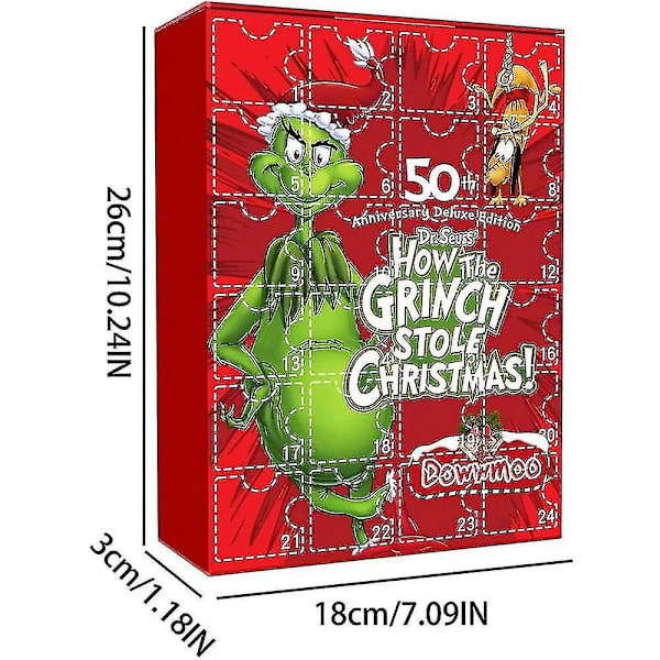 Julekalender Figurboks 24 stk Dr. Seuss Grinchen Grønn Monster Mini Liten Lekegaver {DB} Grinch F