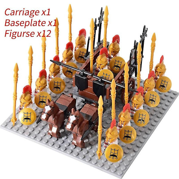 Mini actionfigurer af middelalderlige riddere, byggeklodser, romersk vogn, karet, soldat, krigshest, klodser, legetøj til børn, gave Db Set 49