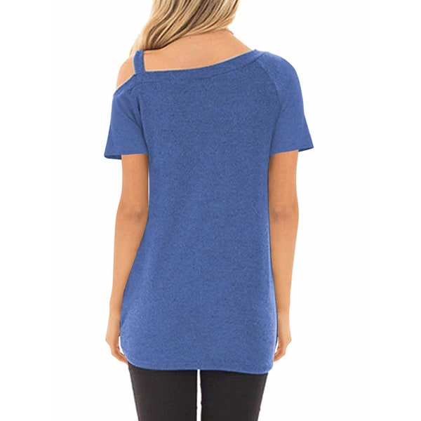 Dame kold skulder toppe snoet løs T-shirt bluse (blå, XL)