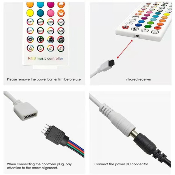 DC5-24V Bluetooth LED-kontroller + 40 knappars fjärrkontroll APP-kontroll och musiksynkronisering RGB IR RF för 5050 3528 RGB LED-ljus [DB] White