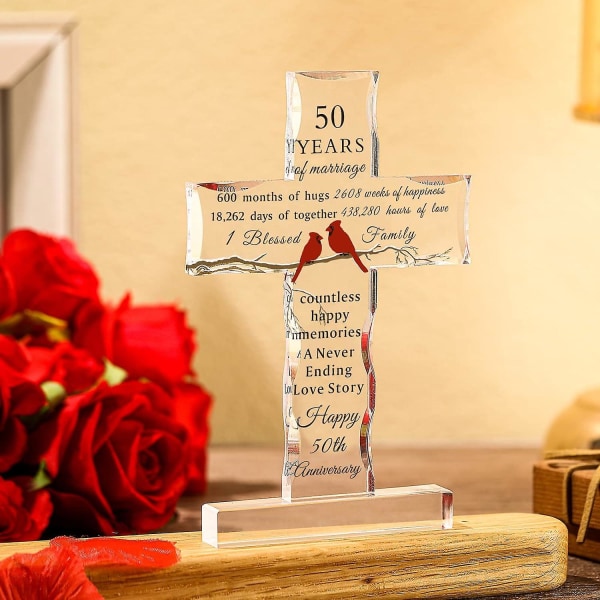 50-års bröllopsdag Religiös gåva - Standing Cross Minnesak i akryl - 50 års äktenskapspresent för par - bröllopspresent till fru, make, par