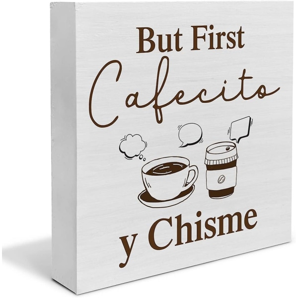 Cafecito Y Chisme trälåda skylt för kaffebar och köksinredning