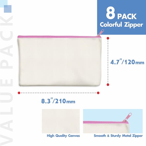 8 DIY Håndlavede Canvas Tasker med Farvede Lynlåse - Beige