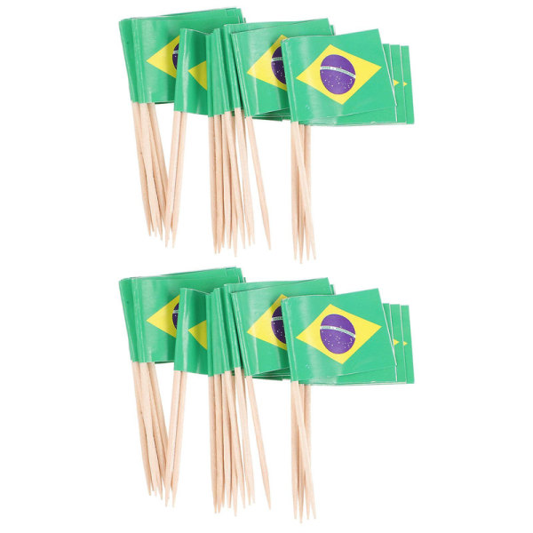 100 stk. Brasilien National Flag Design Kage Toppers Kreative Kage Frugt Picks Cupcake Indsæt Dekoration Tandstikker Festartikler {DB} 3.5*6.5cm