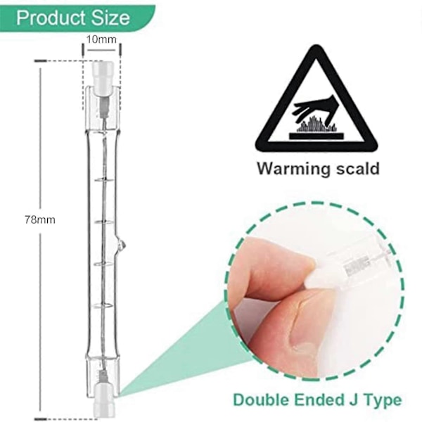 Sats med 5 R7s Halogenlampor 78mm 80W 230V, R7s Halogenstav 78mm, R7s Halogenlampa Dimbar Halogenstavlampa för Byggnadsbelysning, [DB]