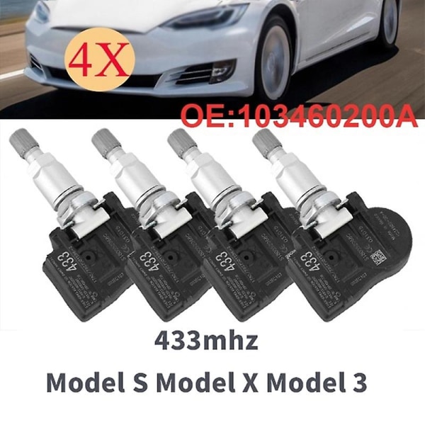 1 Set med 4 Tpms 433mhz Däcktrycksensorer för Model S Model X Model 3 1034602-00-a 103460200a