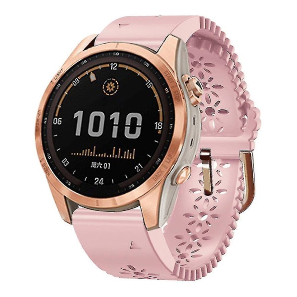 For Garmin Fenix 7s / 6s Pro / 5s Plus / Instinct 2s Hullet Blomstermønster Silikonurrem Justerbar Hurtigutløsning Myk Rem Erstatning DB Pink