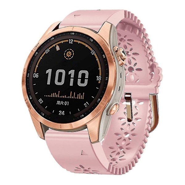 För Garmin Fenix 7s / 6s Pro / 5s Plus / Instinct 2s ihålig blomma mönster silikon klockarmband justerbar snabbkoppling mjuk rem ersättning DB Pink