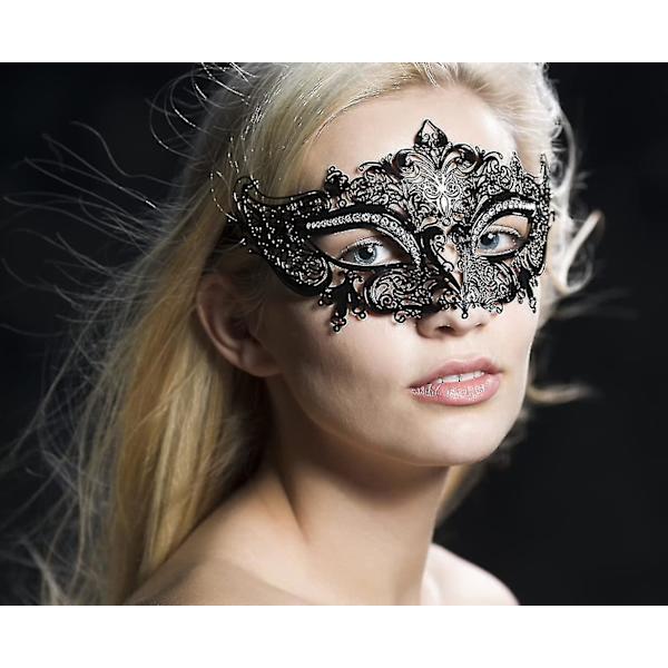 Lady Of Luck Maskerademasker, Venetianske Masker, Metal Maskerademaske til Kvinder Laser Skåret Partymaske (Sort Maskerademaske til Kvinder) {Db}