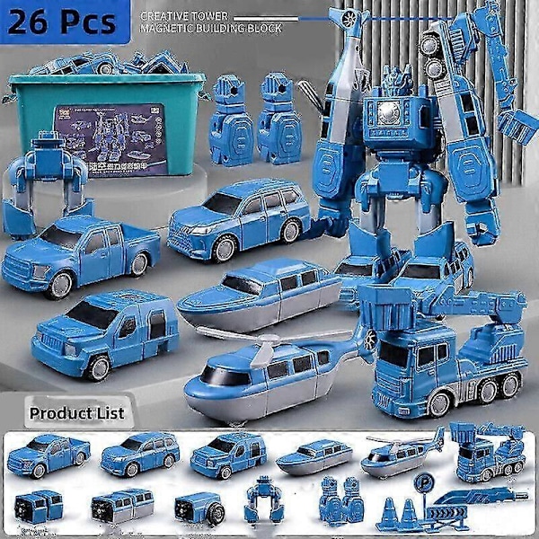Magneettinen Muuntuva Insinööriauto Kootut Lelut [DB] Blue 26 piece set