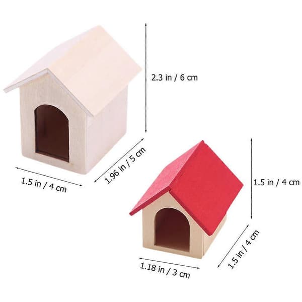 Mini hundehuse i træ til dekoration 2 stk. legesæt til børn [DB]