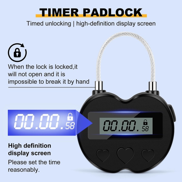 Smart Time Lock Lcd Display Time Lock Multifunktionel Rejse Elektronisk Timer, Vandtæt Usb Genopladelig Midlertidig Timer Hænglås