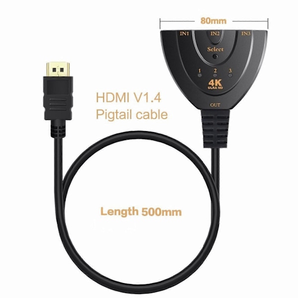 Ny 3 Portars HDMI Splitter 1080P/4K HD TV Adapter Kabel 3 IN 1 Ut Ny [Db] B