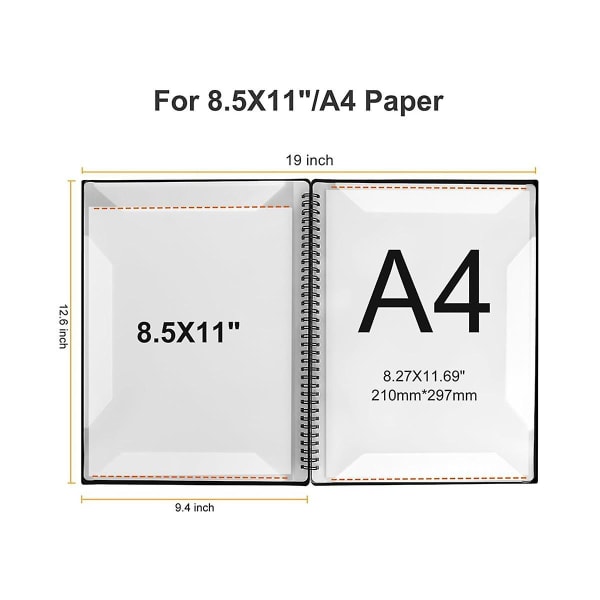 Nodemappe, 60 siders kapacitet, nodebinder/holder, passer til Letter-størrelse A4, Skrivbar & De
