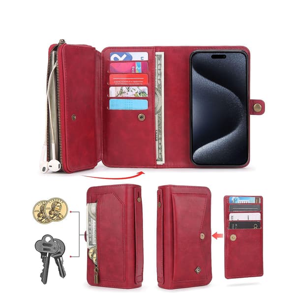 Lynlås Tegnebog Læder Etui Til iPhone 15 Plus [DB] Red