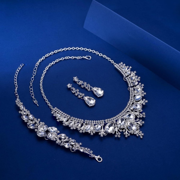 3/4 stykker bryllup brude krystall smykker sett for kvinner jenter, Rhinestone Crystal Statemen