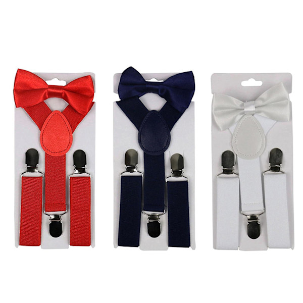 2-pack Solid Färgade Barnkläder Pojkar Flickor Clip-on Y-formade Elastiska Upphängare Fluga Qinhai DB Navy Blue
