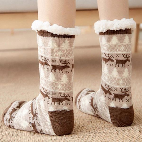 Naisten Sukkahousut Polveen Saakka, Ylimääräisen Paksu Fleece Vuorattu Pehmeät Mukavat Tossut Sukat db Coffee Deer