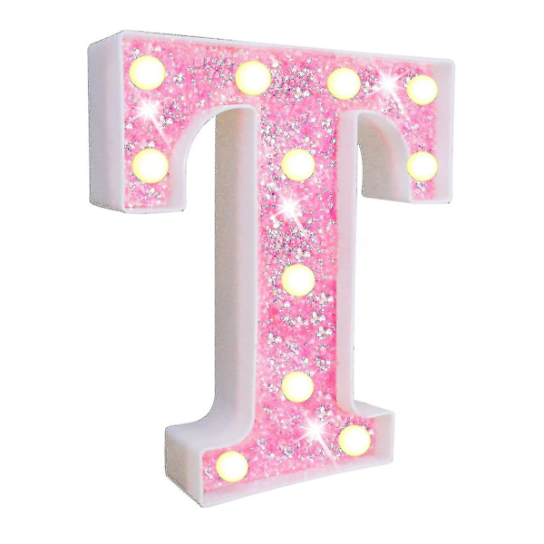 Sinknap LED-bogstavlys med glitter, alfabet-skilt med ophængningshul, nattelys, fest, bryllup, boligindretning, LED-lys [DB] T