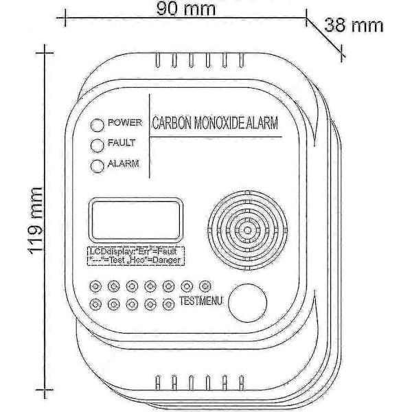Kolmonoxiddetektor, batteridriven, gasdetektor med display och temperaturmätare - utmärkt Walkbee [Db]