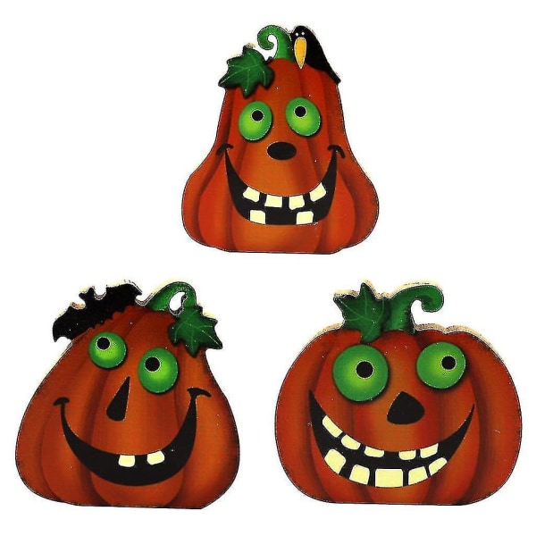 3kpl Halloween puinen pöytäkoristelu Sarjakuva Spooky Pumpkin Sign Desktop Ornament