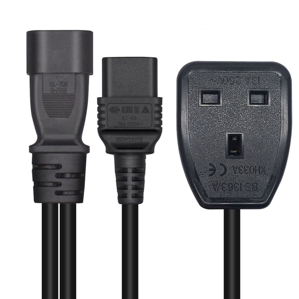 1ft/32cm Iec320 C14 til Iec320 C19+uk13a Ac-strømforlængerkabeladapterledning [DB]
