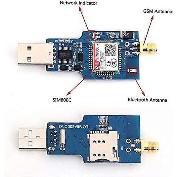 SIM800C Quad Band 850/900/1800/1900MHz USB GSM GPRS Trådløs Modul T USB Chip Support 2G 4G Kommunikation USB [DB]