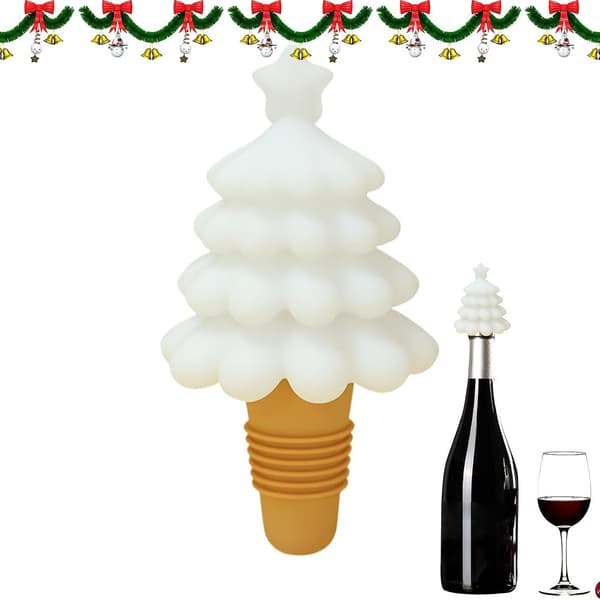 Julgransflaskpropp, återanvändbar silikonvinpropp, julchampagneproppar, vintillbehör för flaskor K[DB] White.