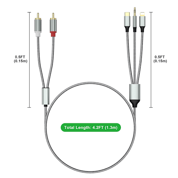 Lightning til RCA-kabel Audio Aux-adapter, RCA til 3,5 mm kabel USB-C til 2 RCA lydkabel, 3-i-1 lydkabel for bil, hjemmekinosystem {DB}