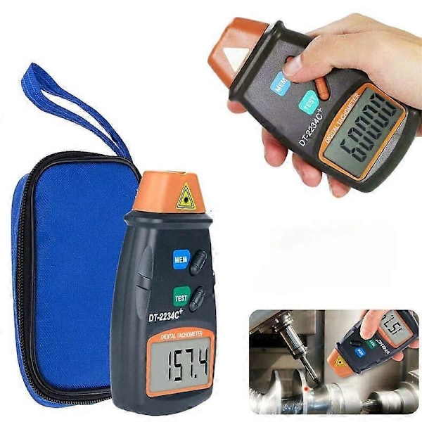 Digital Laser Tachometer Berøringsfri RPM Tach Omdrejningstæller Motor Hastighedsmåler Revolution Spin 2.5 til 999.9 RPM DT-2234C [db]