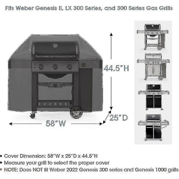 Grillskydd 52 tum för Weber Spirit 200 och 300-serien, BBQ-grillskydd för utomhusgrill, kraftigt vattentätt BBQ-skydd, blekbeständigt 58 inch