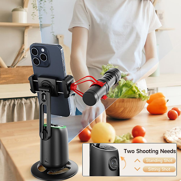 Smart 360° Auto Ansiktsporing Stativ Skrivebord Oppfølging Sporing Gimbal for Vlogg Video Opptak DB Double Fill Light