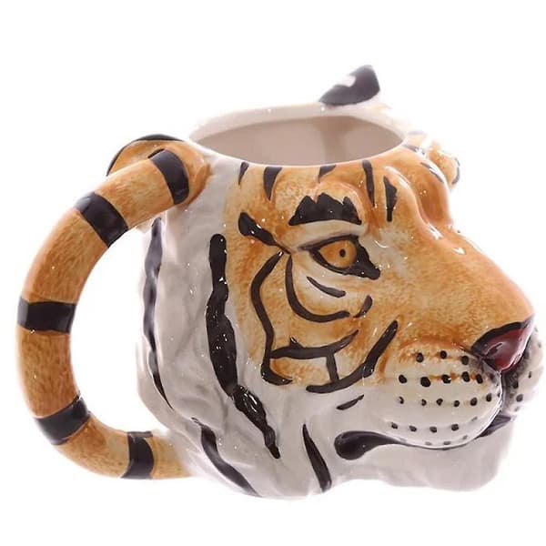 3D djur tigerhuvud keramisk mugg målad djur dricksvattenkopp  [dB}
