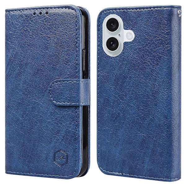 Solid farve læder foldbart stativ tegnebog læder telefoncover til iPhone 16 [DB] Multicolor Dark Blue