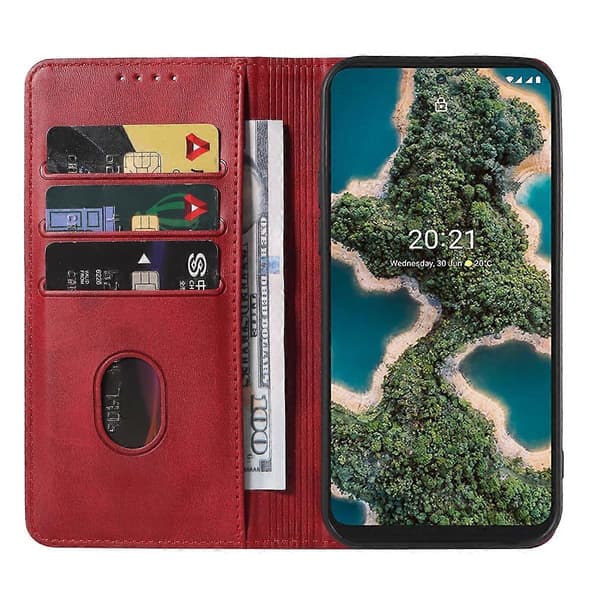 Mobilskal i läder för Nokia C21 Plus [DB] Red