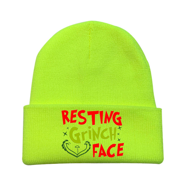 Hur Grinch Stole Julen Stickad Mössa Unisex Herrar Kvinnor Vinter Varm Mössa {Db} Fluorescent green A