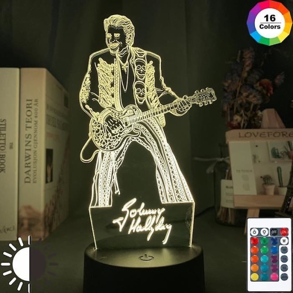 16 färger med fjärrkontroll - färgglad led nattlampa med Johnny Hallyday gitarrfigur, för fans, Club O {DB}