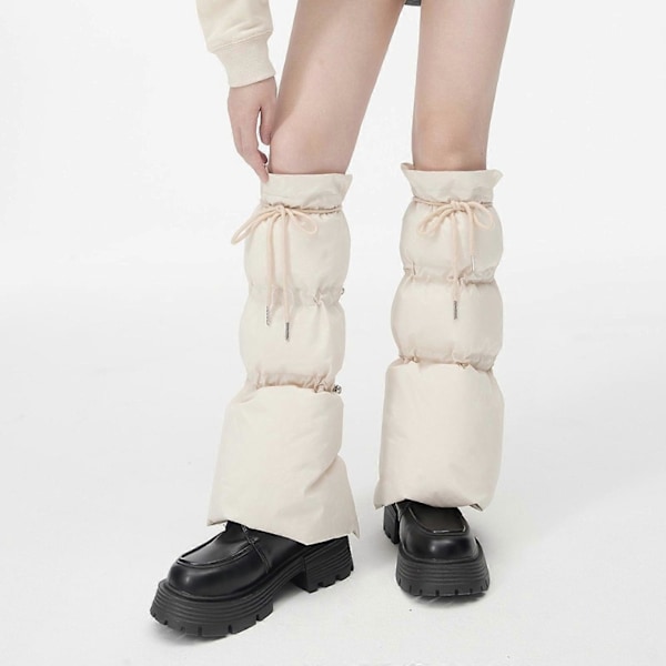 Vinterfodrade Benvärmare för Kvinnor Mjuka Isolerande Komfort Puffer Stövlskydd [DB] Beige White