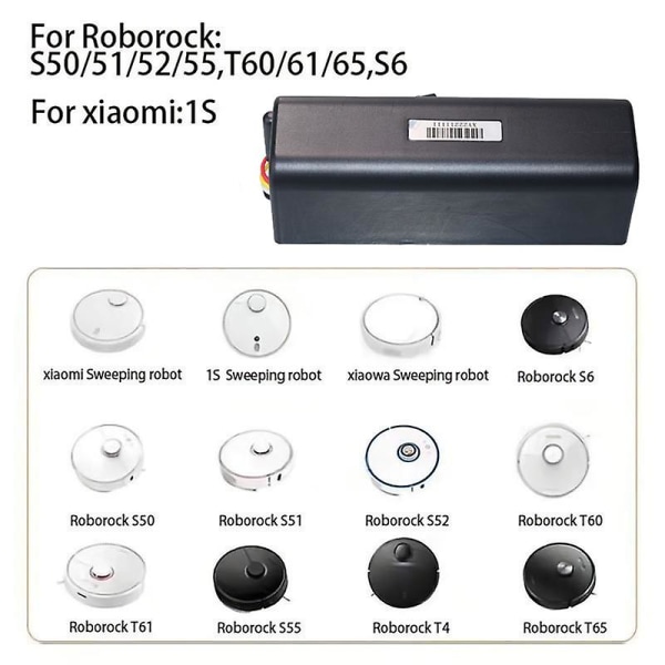 Støvsuger Batteri Udskiftning Kompatibel Xiaomi Roborock S50 S51 S55 T60 E352-00 S502-00 C10 E20 E35 14.4v 5.2ah Sc Batterier [DB] 1PCS 5200mAh Black 14.4V