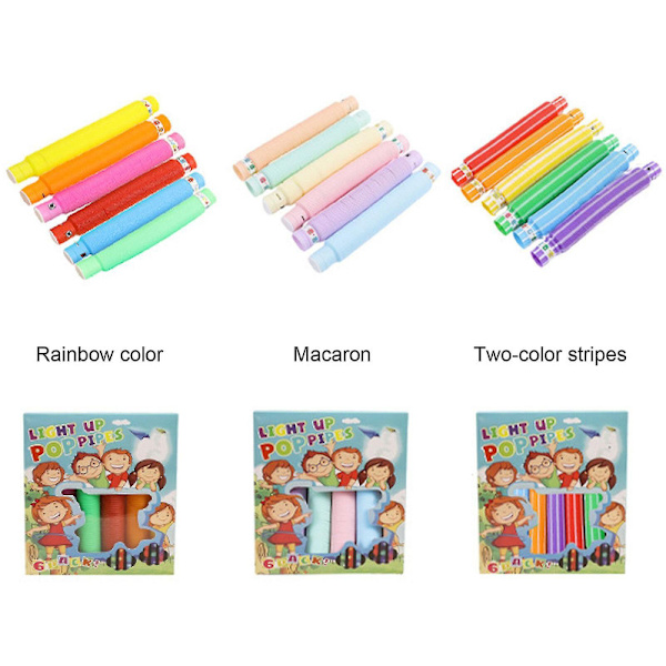 2023 Ny, set med 6 Fidget Pop Tube Leksaker Vuxna Stretch Pipe Sensorisk Leksak Led Lyser Upp För Barn Db Purple 6pcs