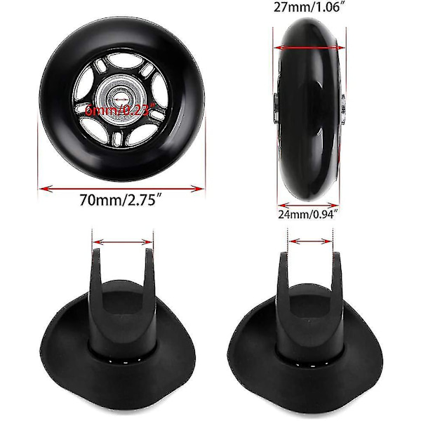 2 kpl Matkalaukun Pyörien Vaihtopyörät Laakerin Korjaus Matkalaukulle 70*24Mm, Musta